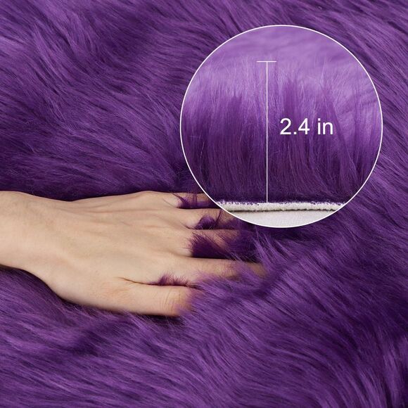 Soft Faux Fur Rug Indoor Fluffy Area Rugs Rectangle Floor Mat 2 x 3ft Purple - Picture 4 of 6